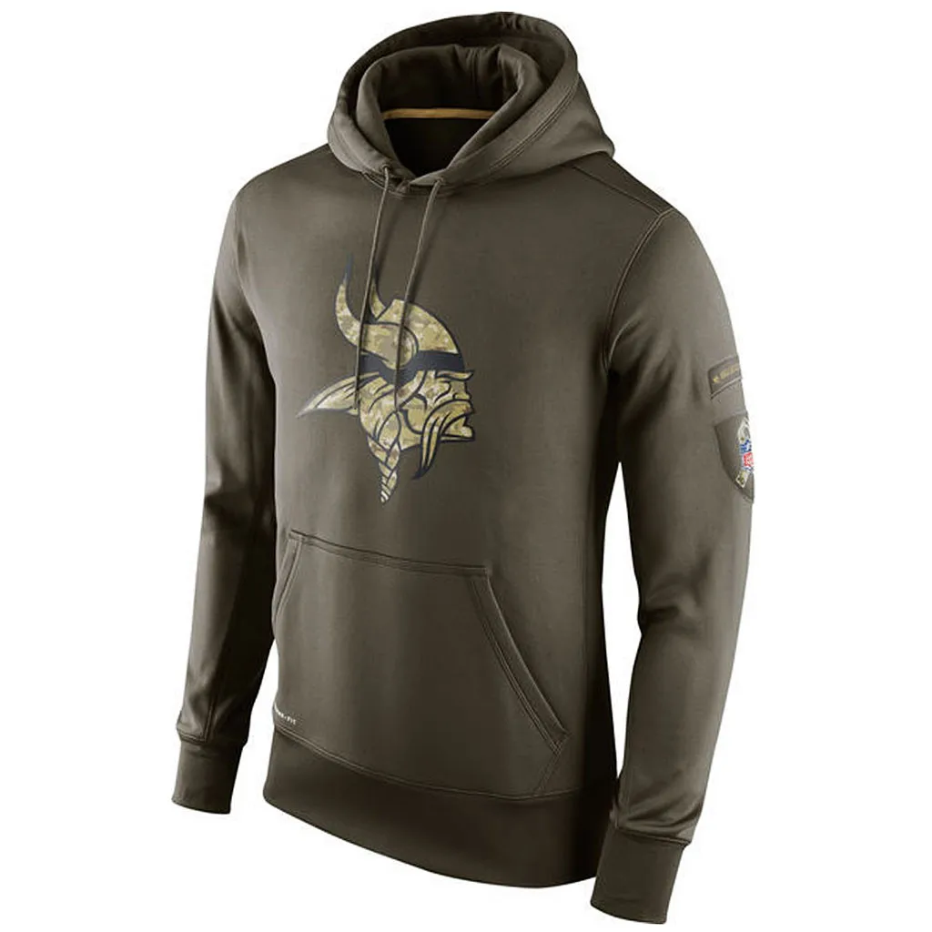 

Minnesota Men Sweatshirts Vikings Salute to Service Sideline Performance Pullover American Football Quality Hoodie Olive gray