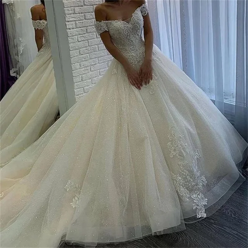 

Роскошное блестящее бальное платье с бусинами, свадебные платья 2022, романтичное свадебное платье на шнуровке, свадебные платья, свадебное п...