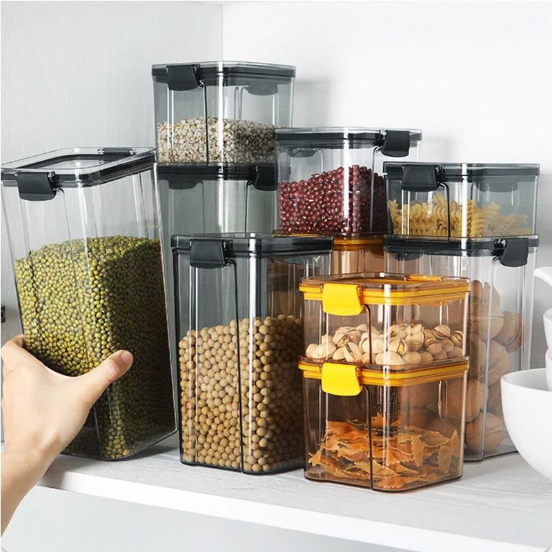 

Food Storage Container Plastic Kitchen Refrigerator Noodle Box Multigrain Stackable Tank Transparent Can Glass Jars with Lid