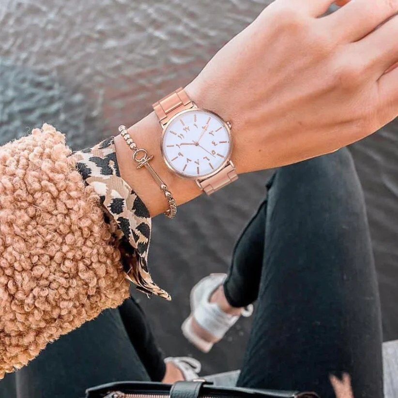 Женские модные арабские часы с цифрами простые кварцевые наручные из