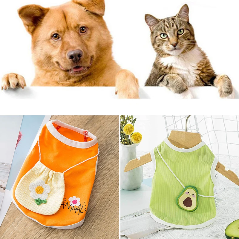 

Pet Clothes For Small Dogs Cats Spring Summer Thin Breathable Vest T-shirt Collar Satchel Cat Dog Clothing For Chihuahua Teddy