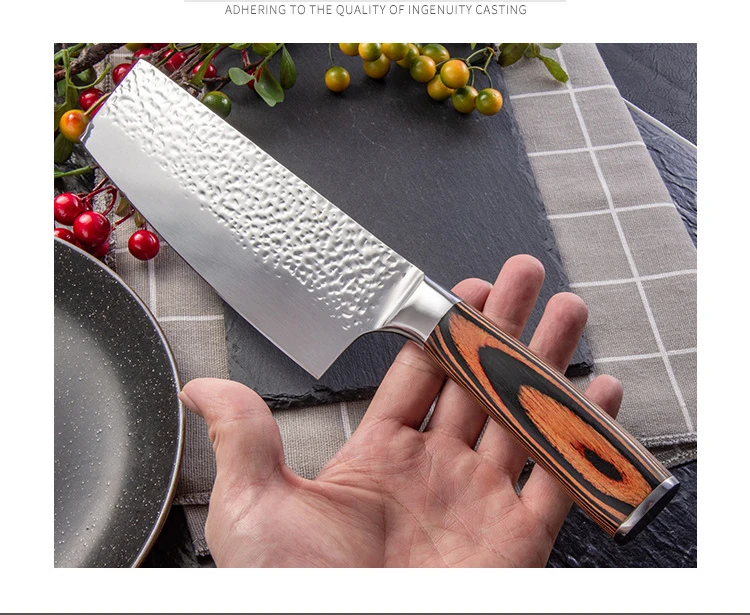 Кухонный нож шеф-повара японский Дамасского молотка узор мяса накири гьюто