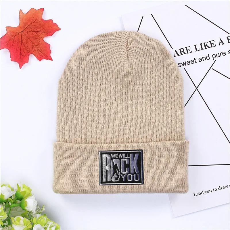 2019 New We Will Rock You Logo Winter Hats Casual Beanie For Men Women Fashion Knitted Hat Hip-hop Skullies | Аксессуары для