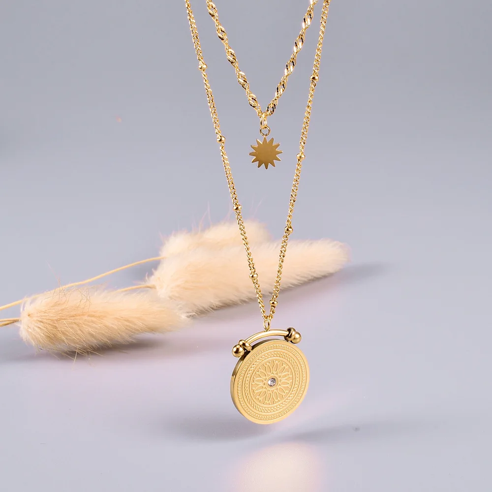 Винтажное римское ожерелье Золотое колье из нержавеющей стали Бриллиантовая