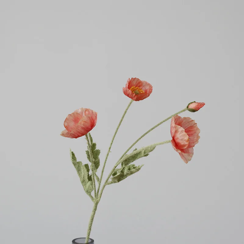 

4 Heads/Branch Poppy Flowers with Leaves Artificial Flower Fleurs Artificielles for Home Party Decoration Flores Poppies