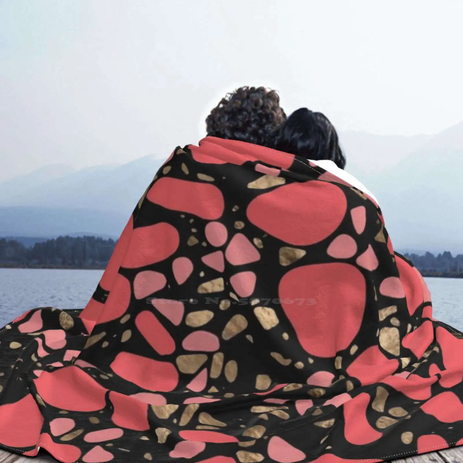 Terrazzo-мозаика-живой коралл и золото на черном низкая цена новый принт новинка