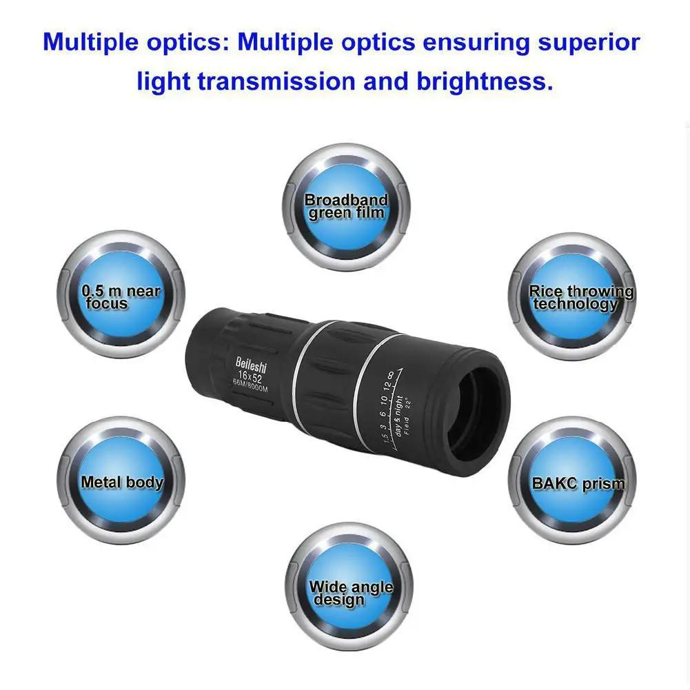 High Power HD Monocular Telescope 16X52 Binoculars Tourism Spyglass LLL Night Vision for Camping Child Gift |