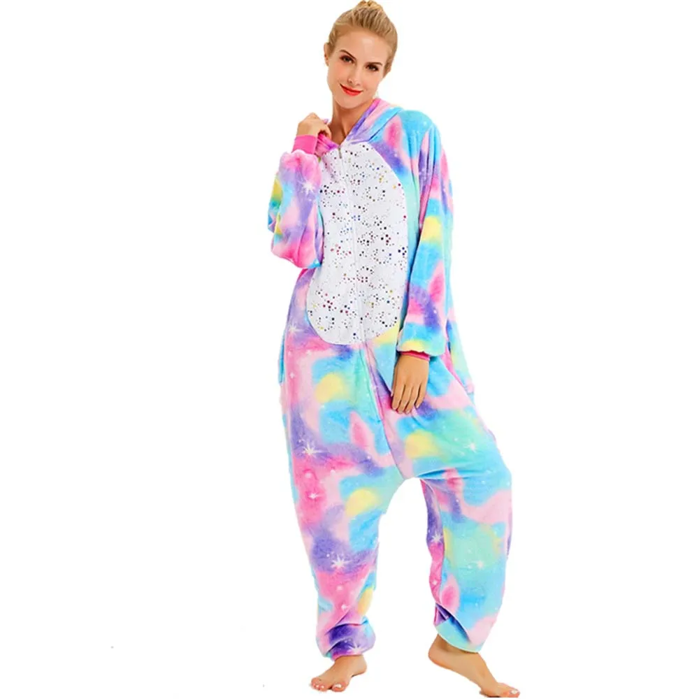 Животных для взрослых Единорог волк кролик Ститч Комбинезоны фланель Семья