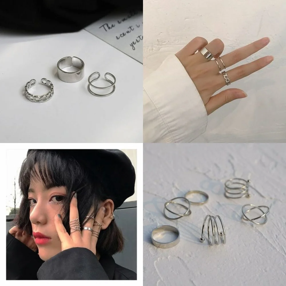 Набор колец в Корейском стиле металлическое кольцо панк с открытым индексом