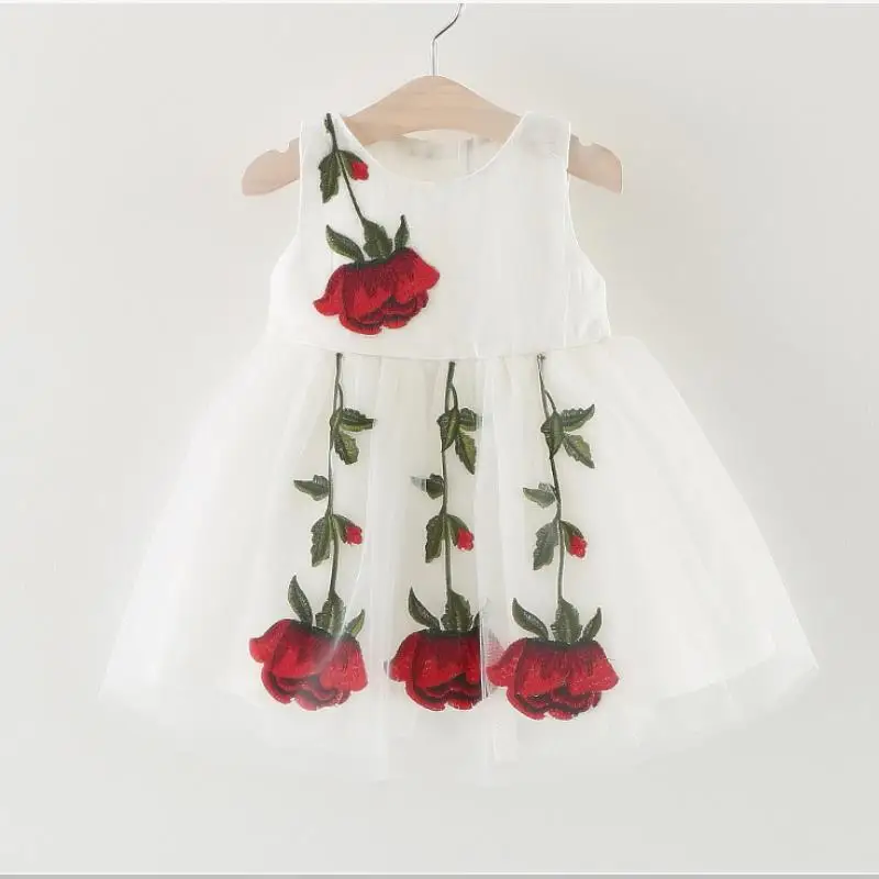 2021 летние платья с вуалью и розой для девочек Детская одежда Платье цветочным
