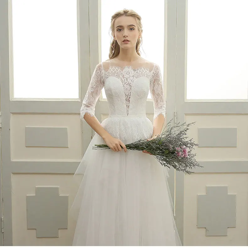 Белое Кружевное простое свадебное платье с длинным рукавом 2019 пляжное 2018