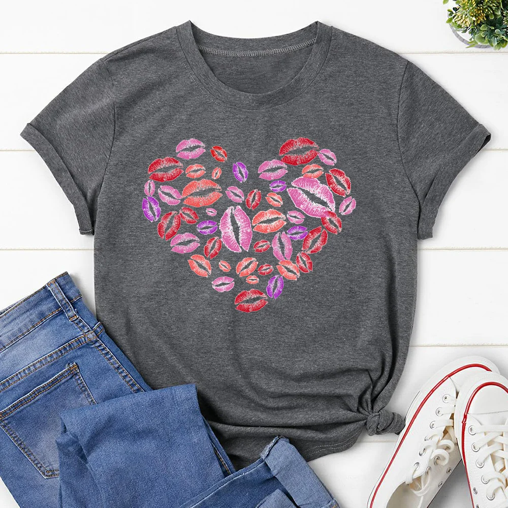 

New lips Printed T Shirt Women T-shirt Tops Tee Short Sleeve Tshirt Female Tshirts XK00003