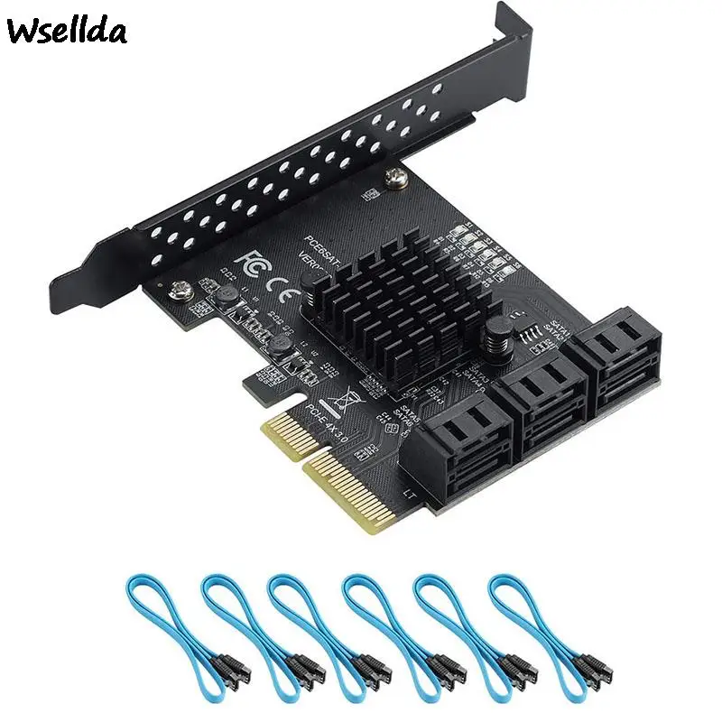 

6 Гбит/с SATA 3,0 PCIe карта, PCIe 4X 1X SATA карта 6 портов, PCIe к SATA Плата расширения контроллера, без Raid, с 6 SATA кабелями