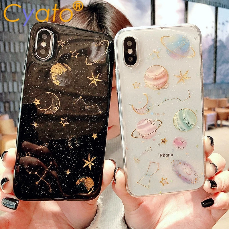 Cyato милый космический блестящий чехол для iPhone X XS прозрачный мягкий силиконовый