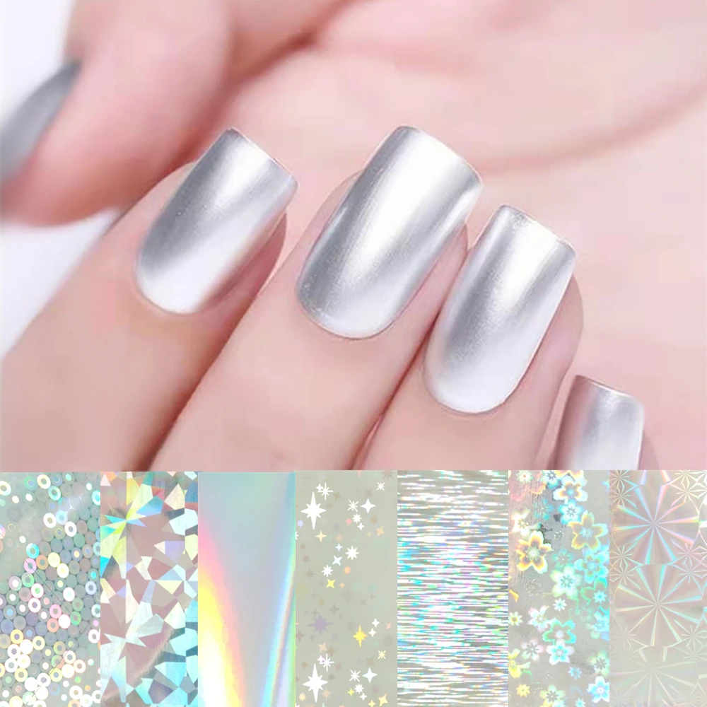 

100cm Holographic Silver Nail Foils DIY Metal Mirror Transfer Sticker Lady Finger Nail Art Decal Manicure Tools