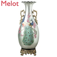 chinese creative white vase peacock decoration modern living room floor stand dried flowers flower arrangement simple decoration