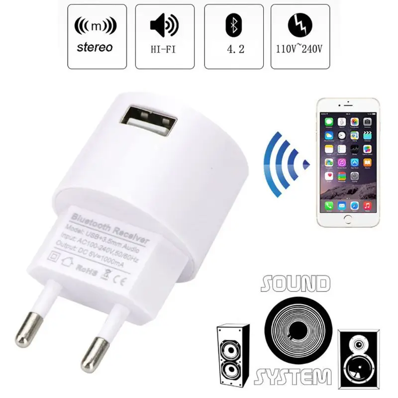 

Wireless Bluetooth Receiver 3.5mm AUX Audio Stereo Adapter EU/US USB Charger for Speaker Smart Phone Tablet PC