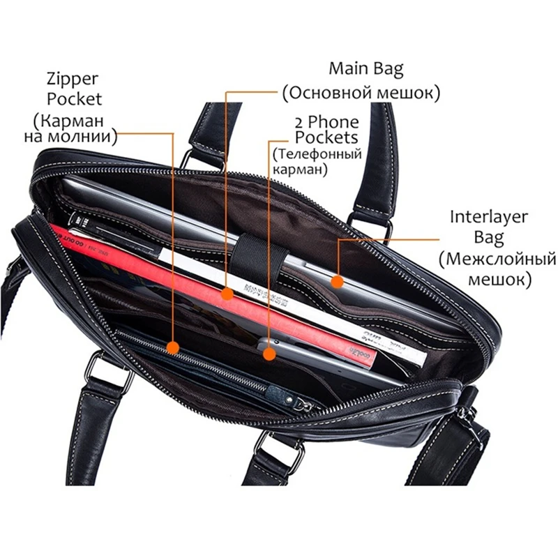 Men's Genuine Leather Briefcase Fashion Male Shoulder Bag Luxury Designer Business Handbag Cow Leather Men Women's Laptop Bag