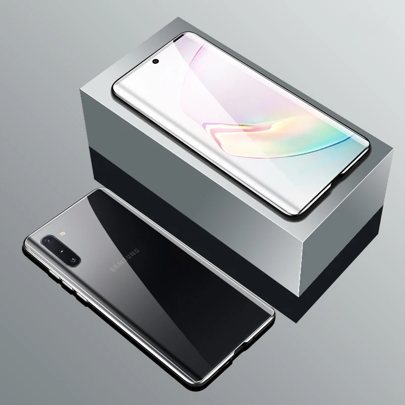 Серебристый Металлический чехол с магнитной адсорбцией для samsung Galaxy A70 A60 A50 A9 A8 A7, задняя крышка из закаленного стекла на магните для samsung M30S 20, чехол - Цвет: Серебристый