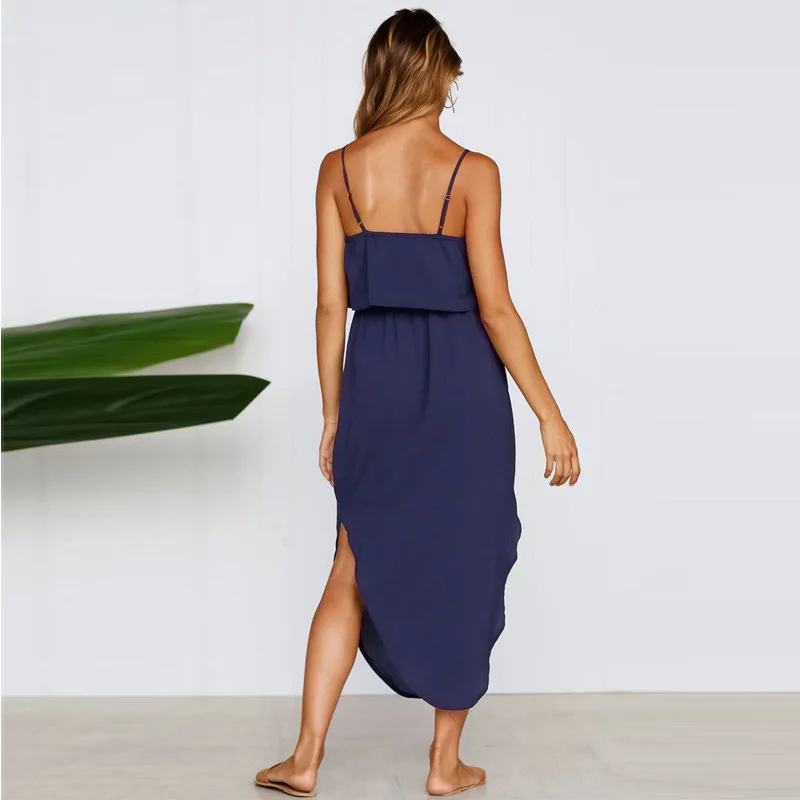 Женское пляжное платье без рукавов повседневное однотонное на бретелях с