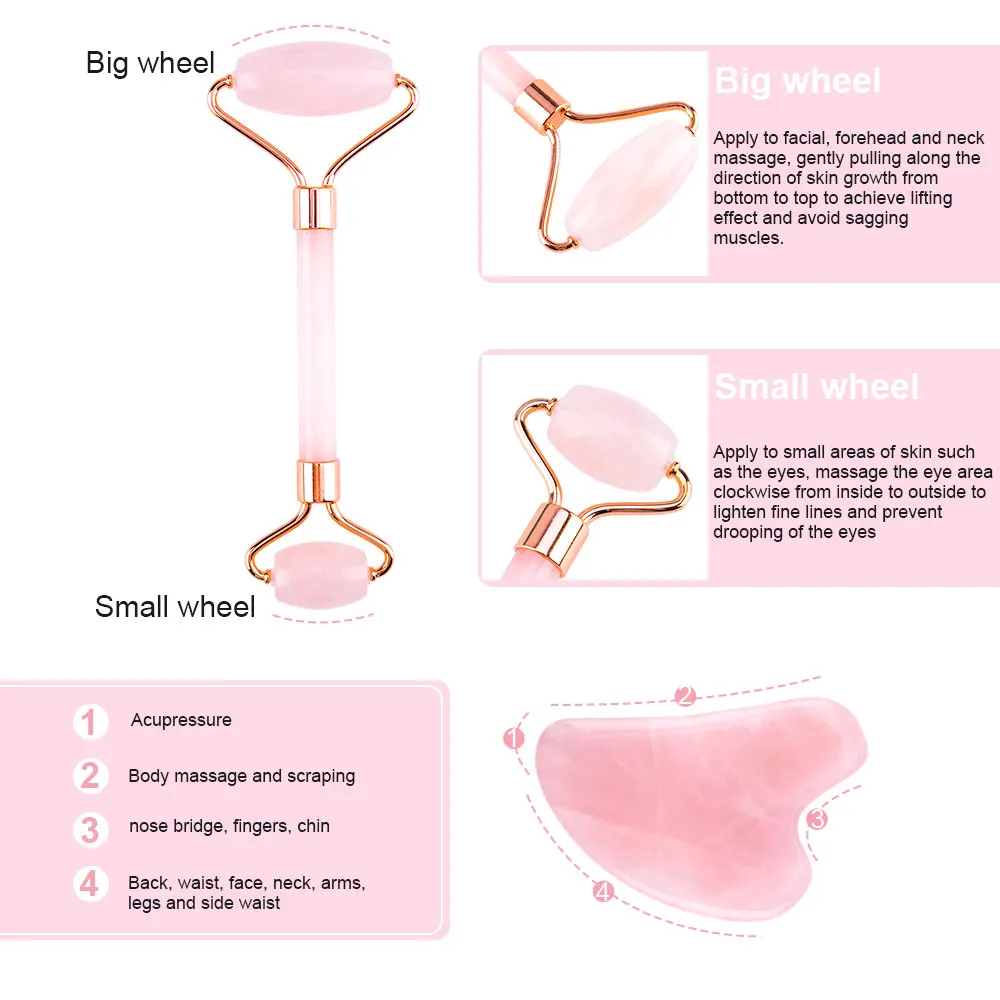 Массажер для лица кварц роликовый управления. Нефритовый массажер для лица розовый. Набор роллер-массажер и скребок гуаша для массажа лица и тела. Face roller массажер rose quartz. Как пользоваться розовым кварцем для лица.