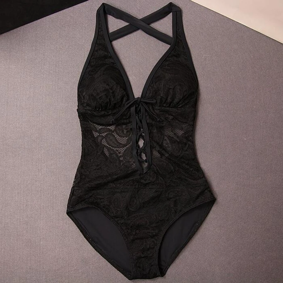 

XXL Womens Female Fashion Sexy Halter Lace One Piece Swimwear swimsuits bodysuits Bathing Suits Swimming suits New Styles 2020