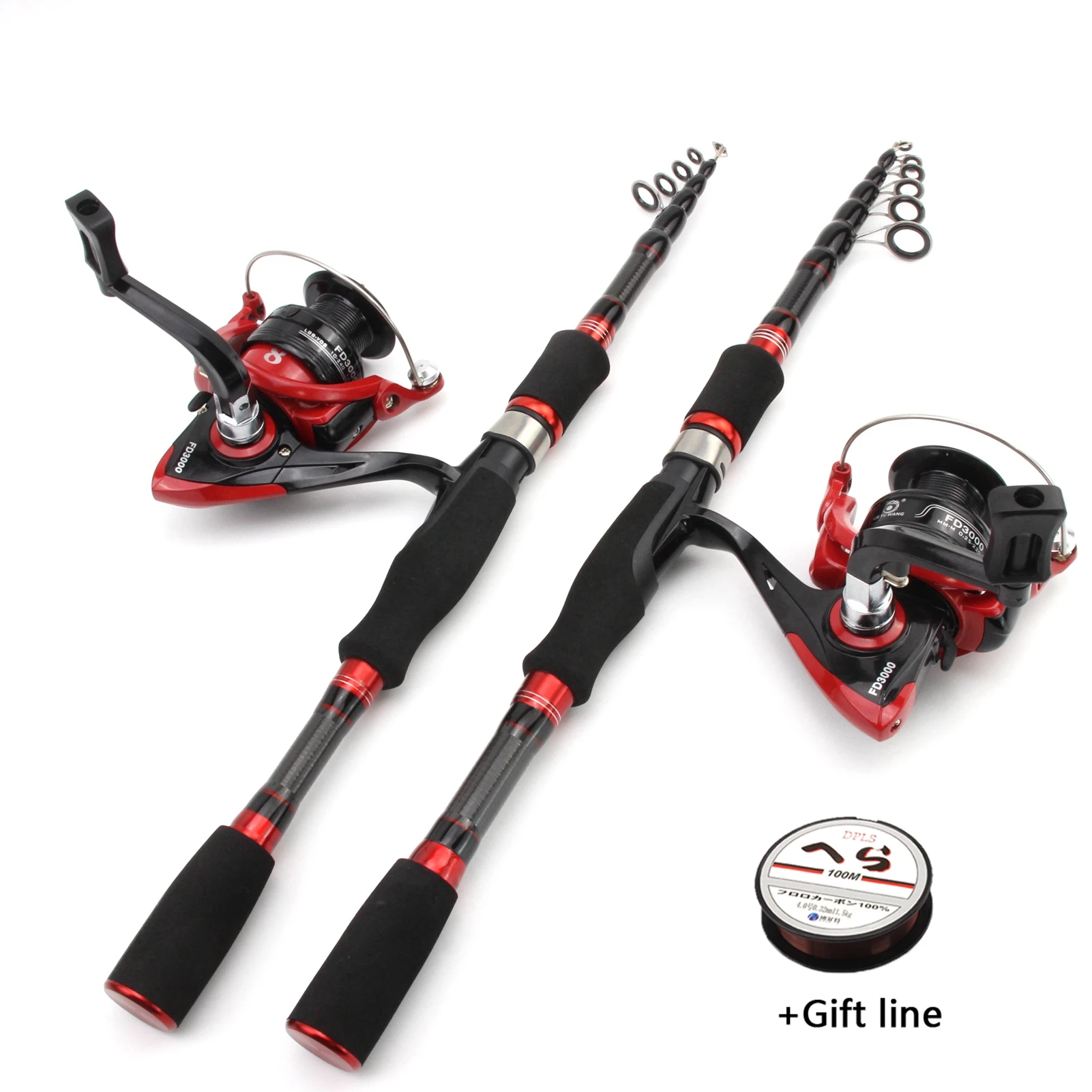 

NEW 1.8m 2.1m Rod Reel Combos Spinning Fishing Rod and reel lure Pole Carbon Telescopic Fishing Rod set trout Pikes fish pole