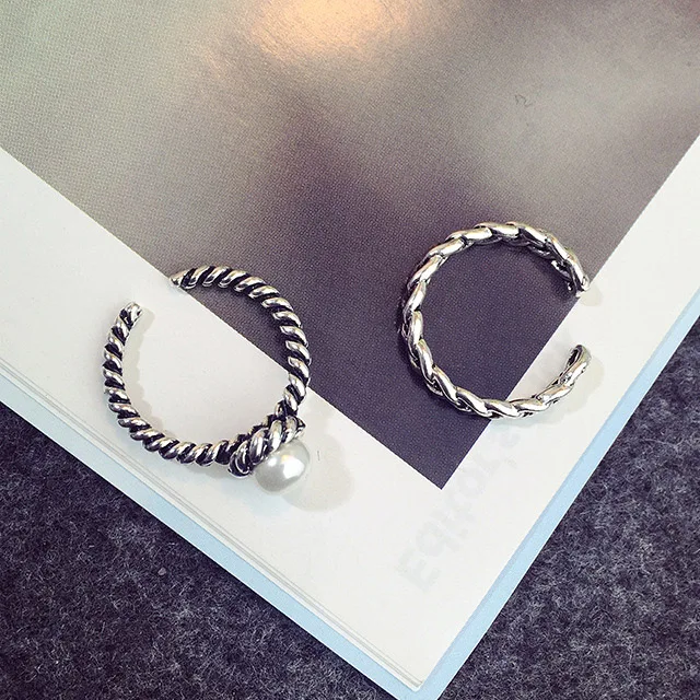 Женские винтажные серебряные плетеные кольца с искусственным жемчугом 2