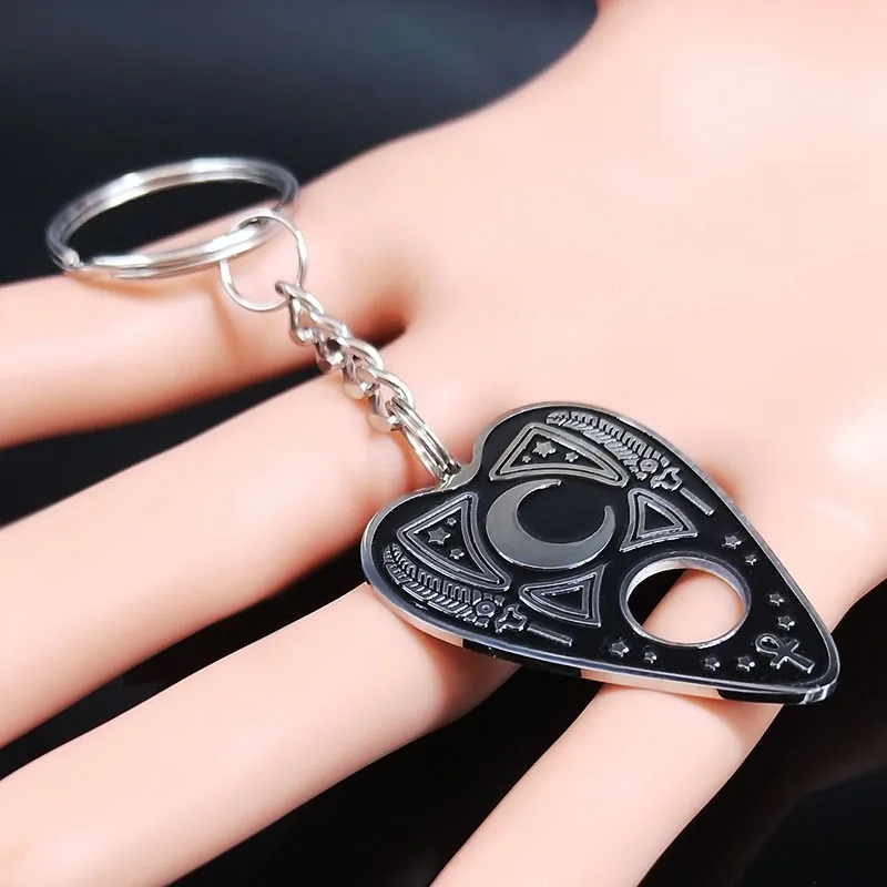 Ouija Love You To Луна нержавеющая сталь кольцо для ключей женщин черной эмалью кулон