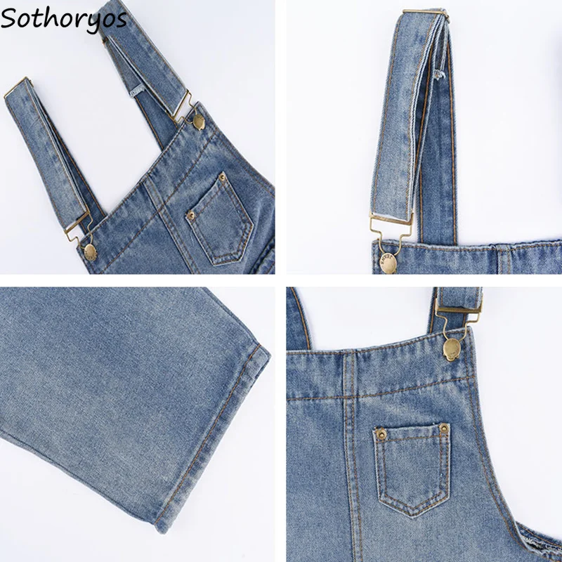 

Jumpsuits Women 2020 Holes Pockets Leisure Solid All-match Vintage Korean Bodysuits Womens Trendy Chic Retro Students Jumpsuit