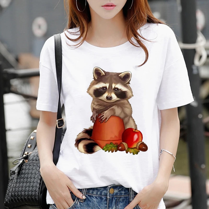 

Новые продукты, женская футболка, модная Милая женская футболка с рисунком лисы, Harajuku, летняя повседневная футболка с короткими рукавами, то...