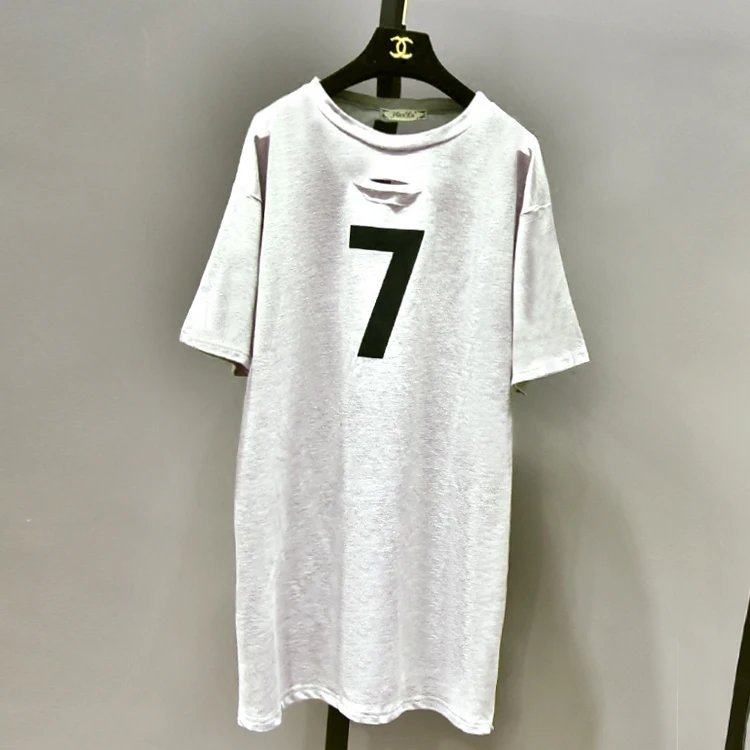 Распродажа отверстие Tumblr Blusa № 7 печатных футболки, новинка, в Корейском стиле; сезон лето Длинные свободные отверстия для женщин Повседневная футболка с рисунком для девочек Рубашка с длинными рукавами