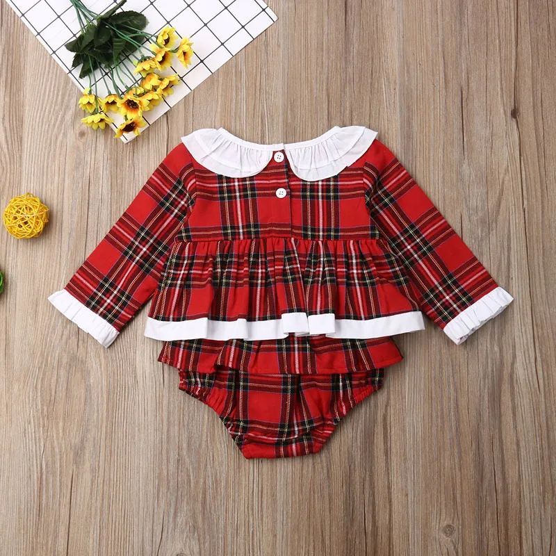 

Pudcoco US Stock Baby Girl Clothes Top Quality Long Sleeve Plaid Cotton Sweet Girl Romper Aumtun Clothes