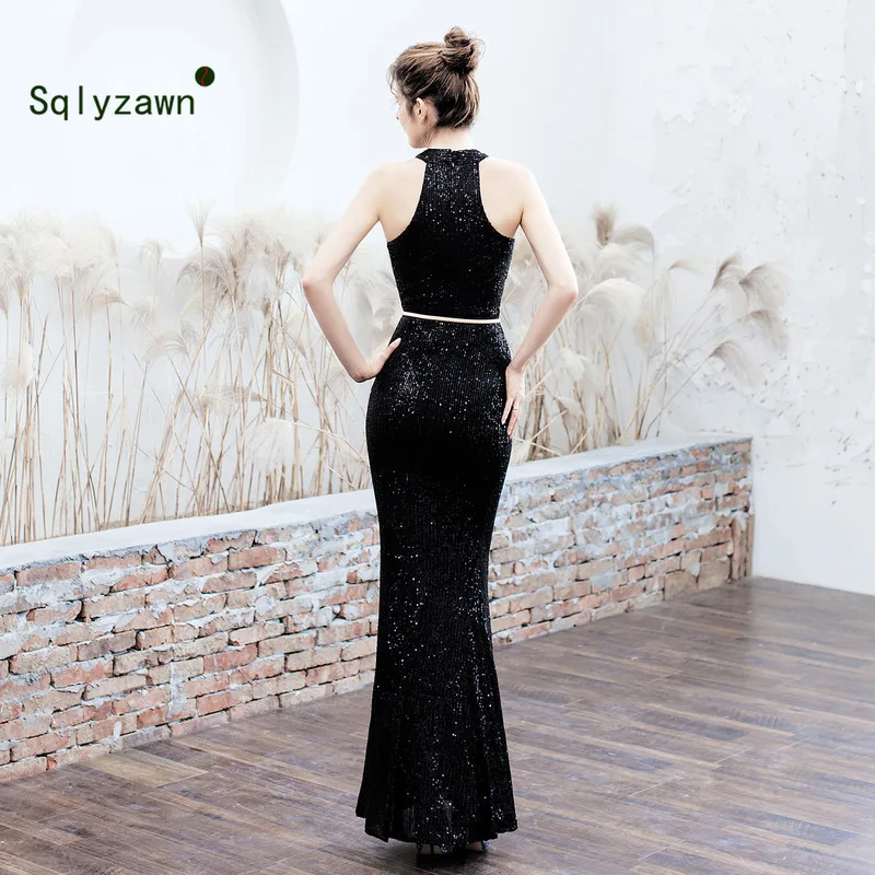 Женское вечернее платье макси с золотыми блестящими пайетками вечерние платья