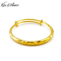 kissflower br62 fine jewelry wholesale fashion woman birthday wedding gift vintage ingots 24kt gold resizable bracelet bangle
