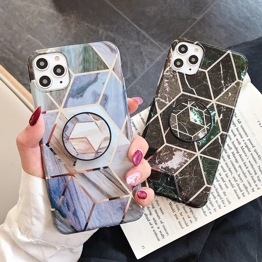 Необычная Геометрическая подставка держатель мраморный чехол для телефона iPhone 11