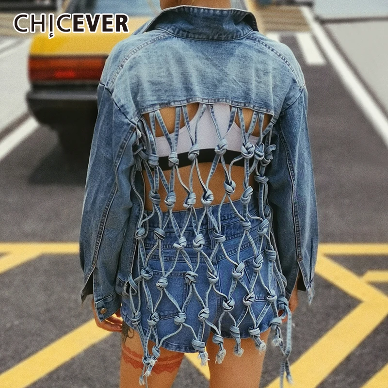 Женская джинсовая куртка CHICEVER Повседневная Свободная с длинными рукавами и