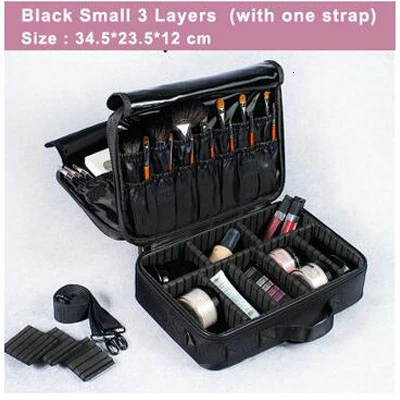 Black S 3 Layers Женская Профессиональная косметичка, большая емкость, косметички, водонепроницаемый чехол для хранения, функциональный, для путешествий, многослойный органайзер для макияжа - Цвет: Black S 3 Layers