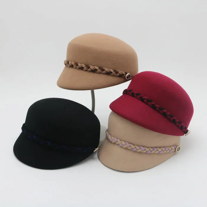 

202112-chenxin autumn winter color weave Webbing wool felt leisure newsboy lady Octagonal hat women visors cap