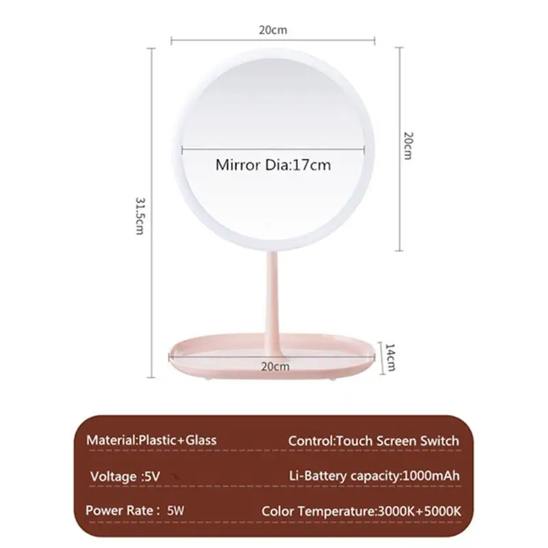 

LED Makeup Mirror Rechargeable Dressing Table Mirror Beauty Makeup Mirror Fill Light Face Mirror Desk Table Mirror