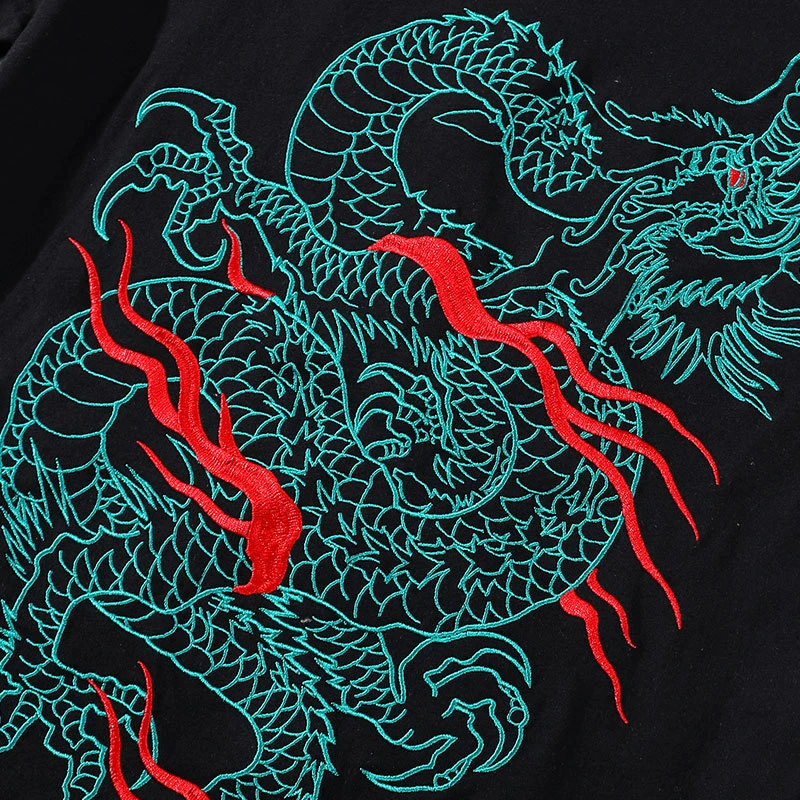 Мужская футболка Lyprerazy Харадзюку с вышивкой зеленым драконом Повседневная