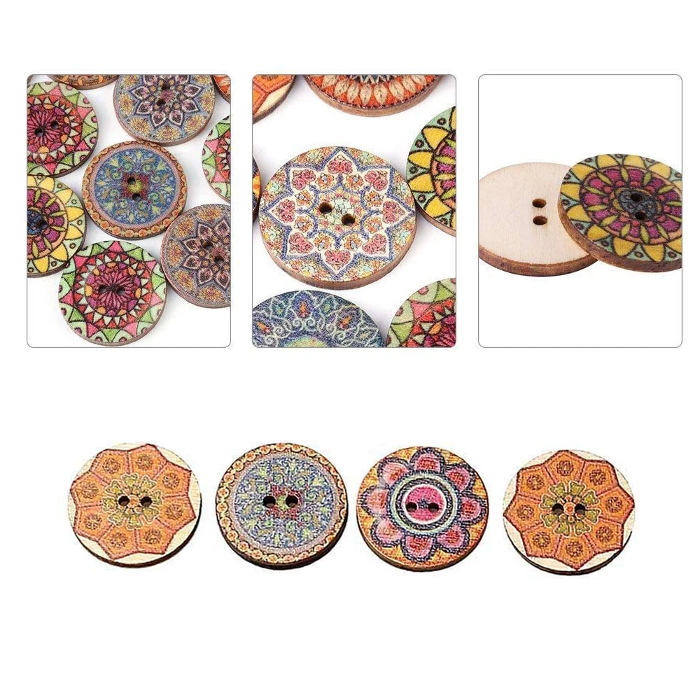 Смешанные декоративные винтажные деревянные пуговицы с двумя отверстиями для