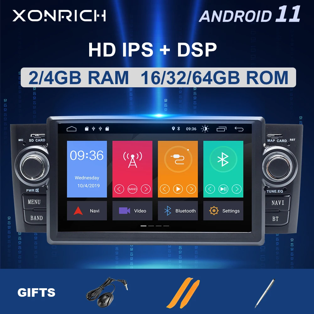 Автомобильный мультимедийный DVD-плеер IPS DSP 8 Core 1 Din Android 11 Ram 4G для Fiat Grande Punto Linea