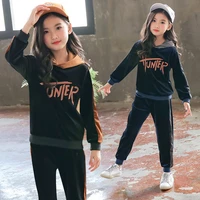 girls tracksuits autumn hooded sportswear outfits girls sports suits golden velvet teens girls clothing sets 4 6 8 9 10 12 years