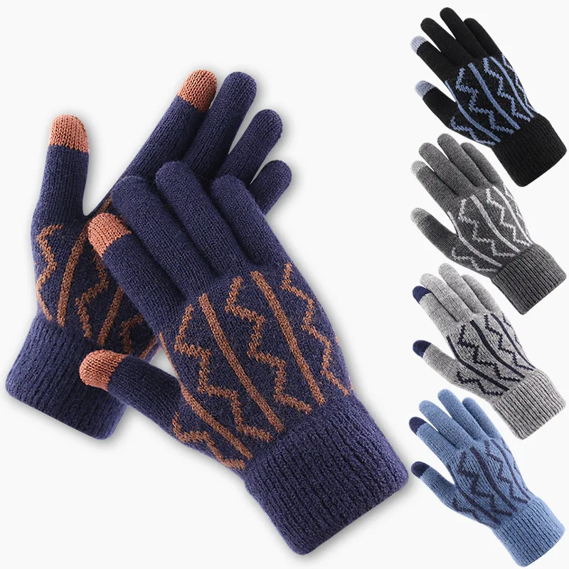 

Woolen Knitted Gloves Winter Gloves for Men and Women Cold and Warm Plus Velvet Thickening Touch Screen Cycling Gloves Mittens