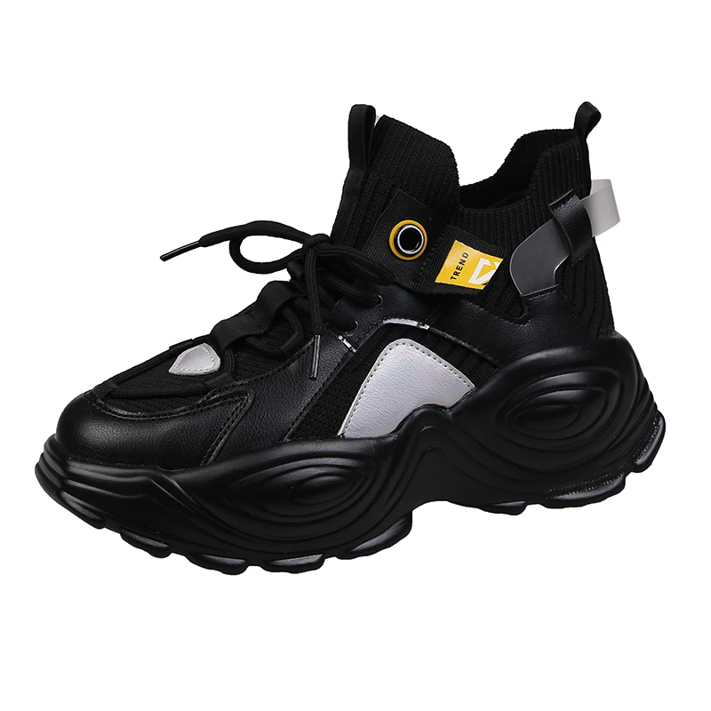 

Knitted Daddy Shoes Women 2021 Summer New Thick Bottom Casual High-top Sneakers Ladies Sports Chunky Socks Shoes Chaussure Femme