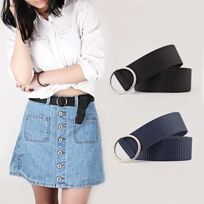 

Unisex canvas belt Casual temperament Round shape Smooth buckle Decorative trouser Thin All-match belt Trendy jeans dress Belt