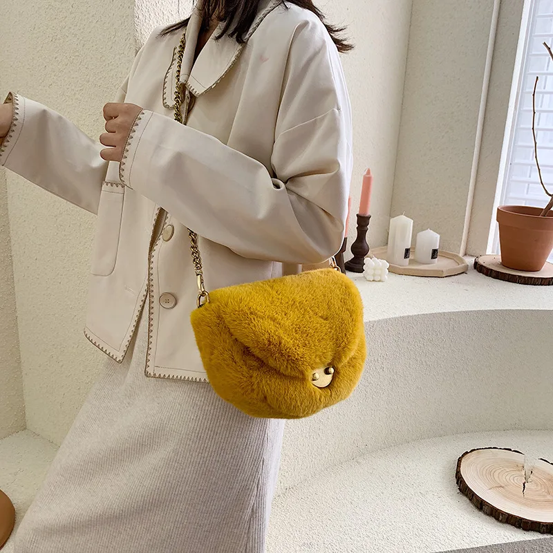 Осенне-зимняя плюшевая сумка-мессенджер кошелек однотонный мягкий плюшевый