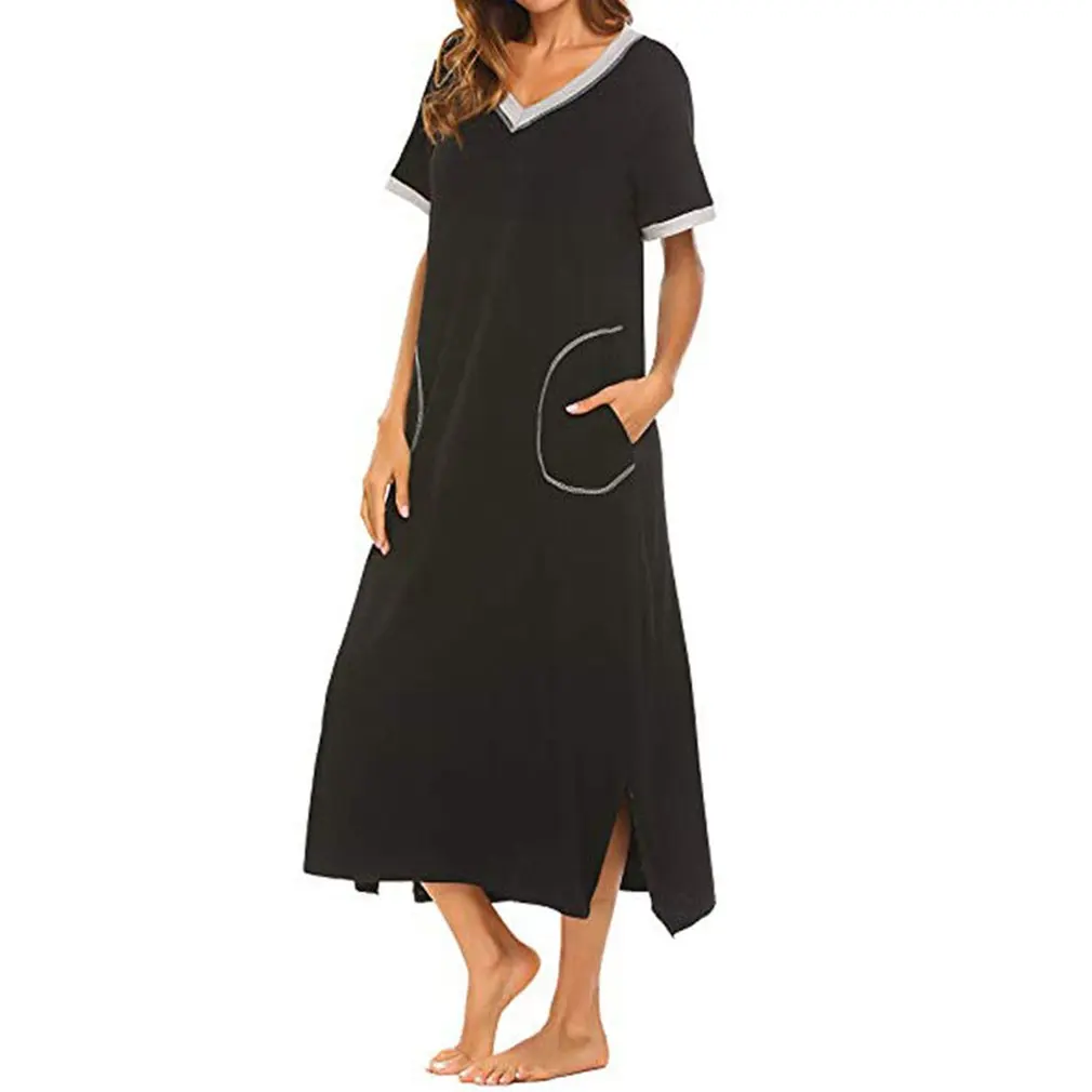 

Loungewear Long Nightgown Women's Ultra-Soft Nightshirt Full Length Sleepwear with Pocket Loose Sleep Dress Homewear 2021 new