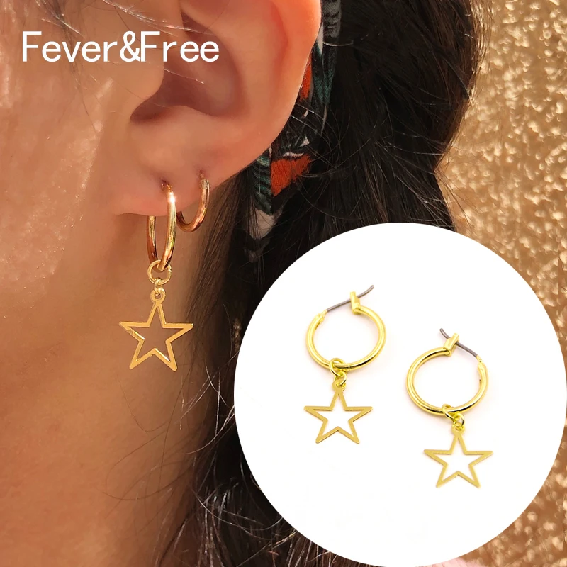

Fever&Free New Arrival Small Gold Color Hoop Earrings For Women Star Hollow Out Earrings Fashion Jewelry For Lover Gift